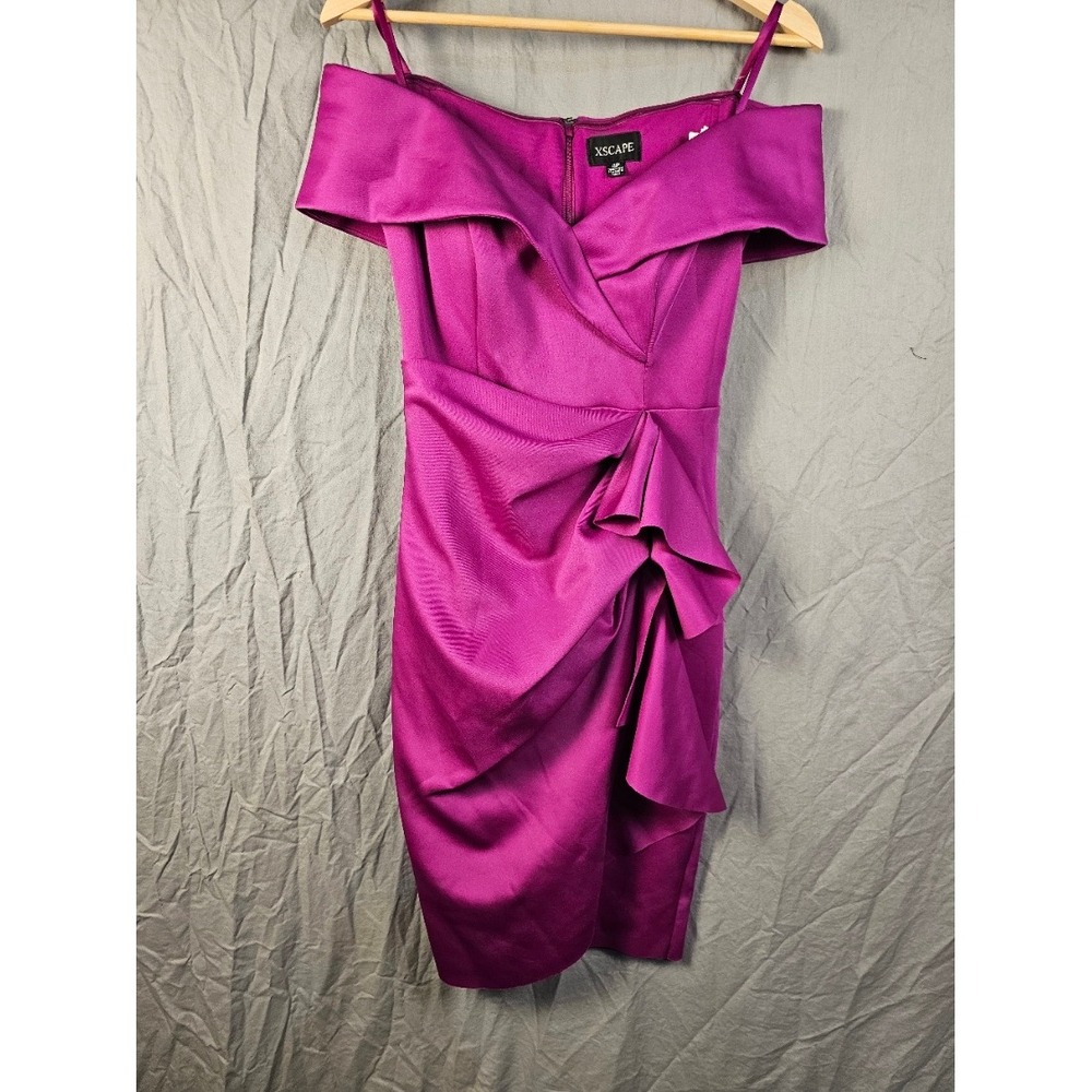 Xscape Womens Petite Off Shoulder Ruffle Cocktail Dress Orchid Pink 4P 5504XPA